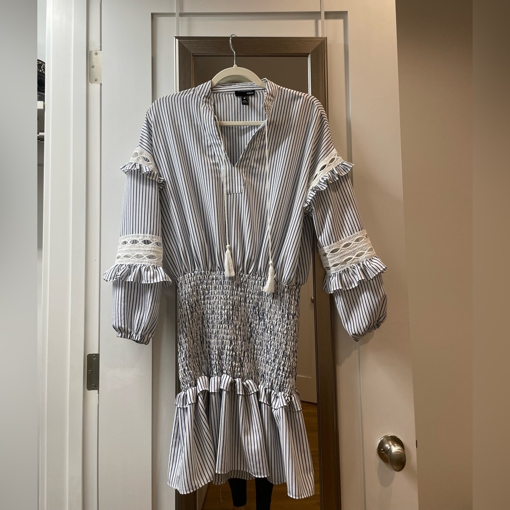 Aqua Striped Ruffled Mini Dress Size XS